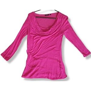 Apt 9 Small Cowl Neck Top Pink 3/4 Sleeve Stretchy Ruched sides